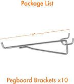 G.CORE Pegboard Shelf Hooks, 10-Pack 6" Silver Peg Board Brackets, 1/4" Peg Board Organizer Accessories, Peg Hooks Assortment