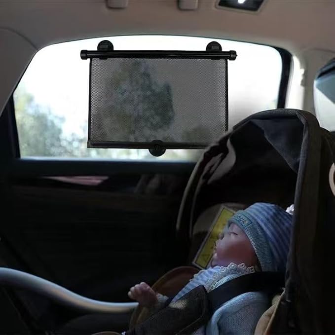 2PCS Car Window Shades for Baby, 17.71"×19.68" Retractable Car Shades for Side Window with Suction Cups,UV Rays Glare Protection Roller Sunshade Visor for Baby, Kids, Pets, Passengers