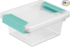 Sterilite 24-Pack Clip Box, Stackable Clear Plastic Bins with Latching Lids, Mini - Writing, Arts or Crafts Supplies Storage 