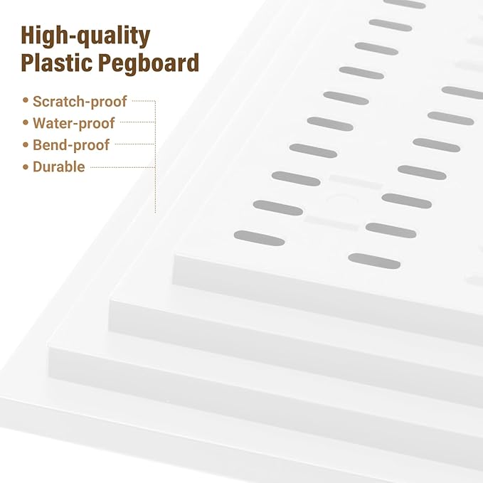 AKTOP Peg Board Wall Organizer 4-Pack – 12"x12" Plastic Pegboard Panels for Walls, White Desk Wall Mount Peg Board for Home, 