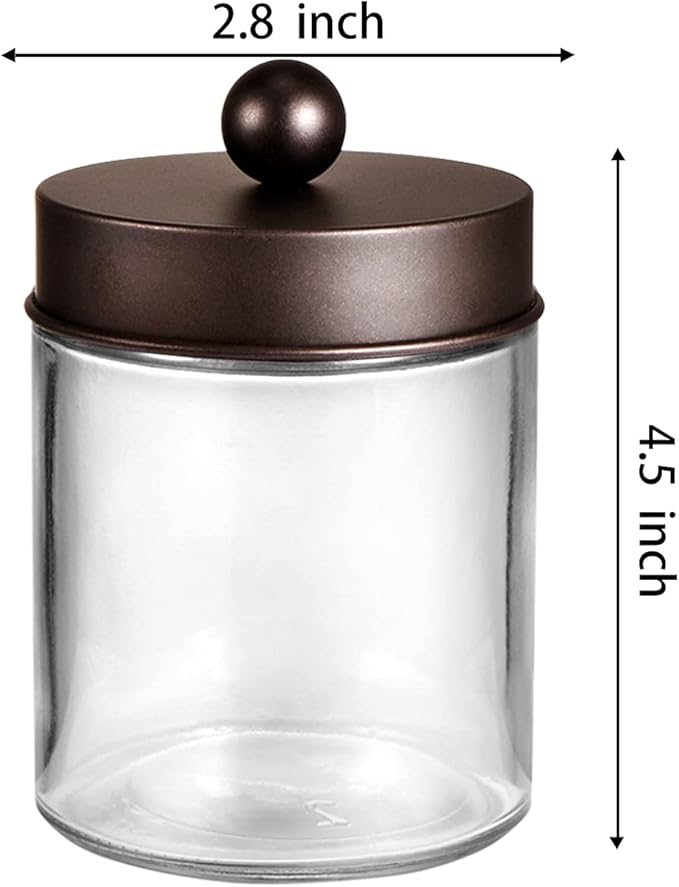 Amolliar 4Pc Apothecary Jars Bathroom Vanity Storage Organizer Set -Countertop Canister with Stainless Steel Lids &Cute Stick