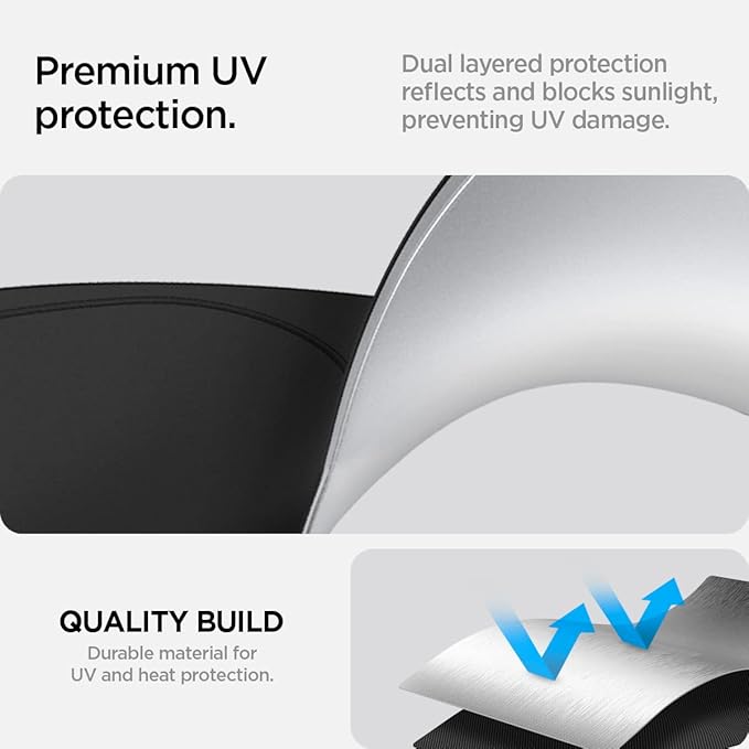Spigen Front Windshield Sunshade for All Tesla Model Y & 3 | Dual Layered Protection Car Accessories for Model Y Juniper and Model 3 Highland | Gift for Tesla Owner