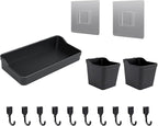 Pegboard Wall Organization Accessories Pack - 25 Pieces of White Hooks, Storage Bins & Fastening Strips(Black)