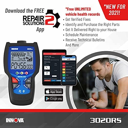 INNOVA 3020RS Fast & Easy-to-Use Check Engine Code Reader, OBD2 Scan tool for ABS Clear with Fix & Part Recommendations,