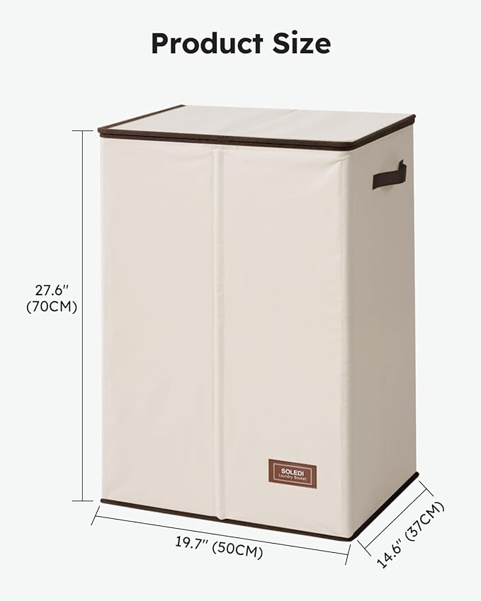 SOLEDI Laundry Hamper with Lid 130L Large & Tall Collapsible Laundry Basket, Clothes Hamper with Bag Removable Easy to Carry,