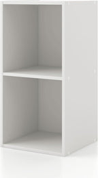 Homes: Inside + Out Apexa 2-Cube Storage Organizer Shelves, Stackable Wood Bookcase Fits Cubby Bins for Organization, Dorm Te