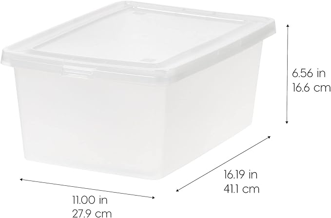 IRIS USA 12-Pack Storage Bins with Lids, 15 Quart, Shoe Boxes Clear Stackable Containers Organize Shoes Closet Shelves, Organ