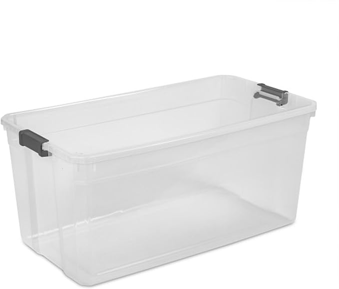 Sterilite 6-Pack Modular Stacker Box, Durable Clear Plastic Storage Bins with Latching Lids, 200 Quart - Stackable Organizing
