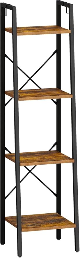 Hzuaneri Ladder Shelf, Bookshelf Bookcase, Freestanding Corner Storage Shelve with 2 Hooks for Home Office, Living Room, Kitc