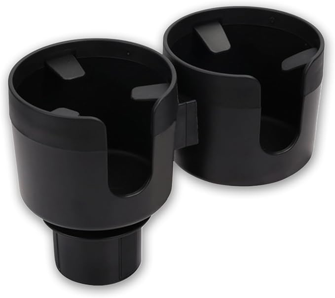 Car Double Cup Holder Extender, Multifunctional 2-in-1 Auto Drink Holder Insert with Adjustable Base, Portable Cup Holders Adapter, Universal Car Beverage Organizer for Bottle, Snack (Black)