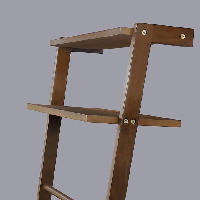 Solid Wood Decorative Ladder - Leaning Blanket Rack for Home Decor Rubbed Walnut