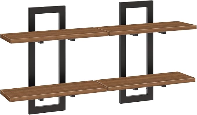 HOOBRO Floating Shelves, 15 Inch Wall Shelf Set of 2, Wall Mounted Storage Shelves 2-Tier, Hanging Bathroom Shelves, for Livi