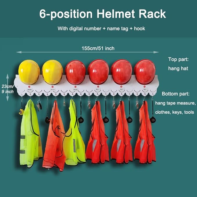 Wall Mounted Hard Hat Rack Hanger Hook Safety Helmet Holder Organizer, Construction Worker Hard Hat Fixer Placement helmet Ha