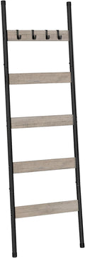 HOOBRO Blanket Ladder, 5-Tier Towel Rack with Hooks, Wall-Leaning Blanket Rack, Decorative Display Ladder Shelf, Scarves, Ind