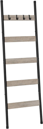 HOOBRO Blanket Ladder, 5-Tier Towel Rack with Hooks, Wall-Leaning Blanket Rack, Decorative Display Ladder Shelf, Scarves, Ind