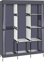 Karlhome 4-Tiers 8 Compartment Canvas Wardrobe, Portable Wardrobe Fabric Wardrobe with Shelves and Cover for Hanging Clothes,