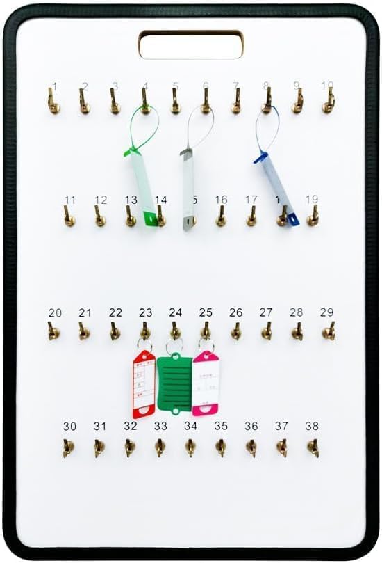 MICRO TEC Masonite Key Holder Wall Mount with 38 Spring-Lock Hooks 16" × 23-1/2" – Wall Mounted Key Organizer Board with Meta