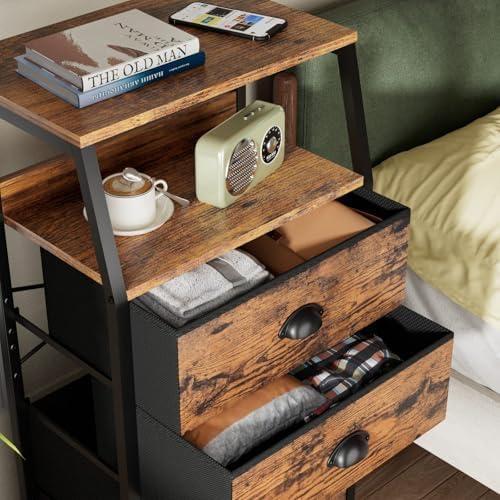 Furnulem Night Stand, Tall 4 Drawers Dresser for Bedroom, Hallway, Nursery, Closet Organizer, Nightstand Bedside Table Furnit