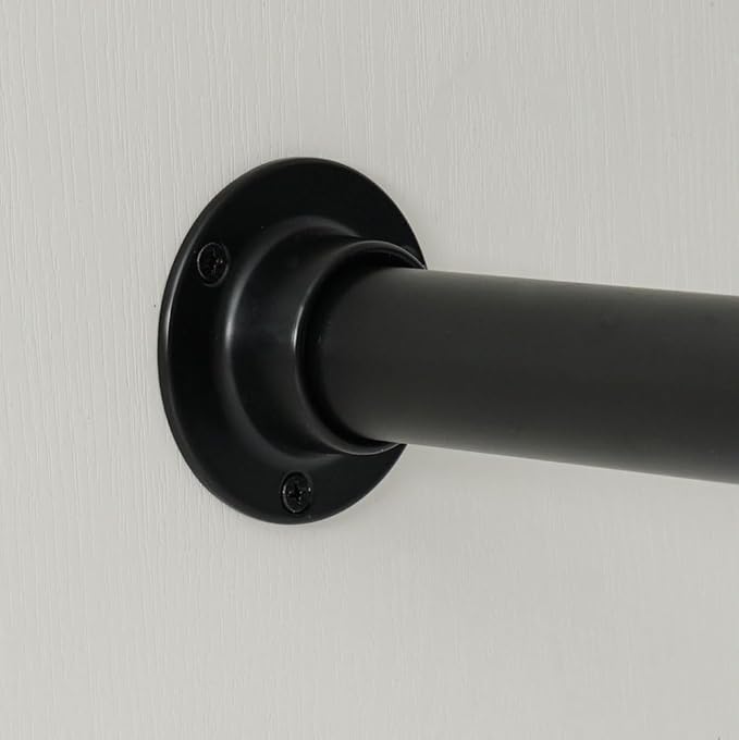 1 Pair Heavy Duty Matte Black Zinc Closet Pole Sockets Rod End Support Flange Rod Holder Set Wall Mount Pipe Bracket with Scr