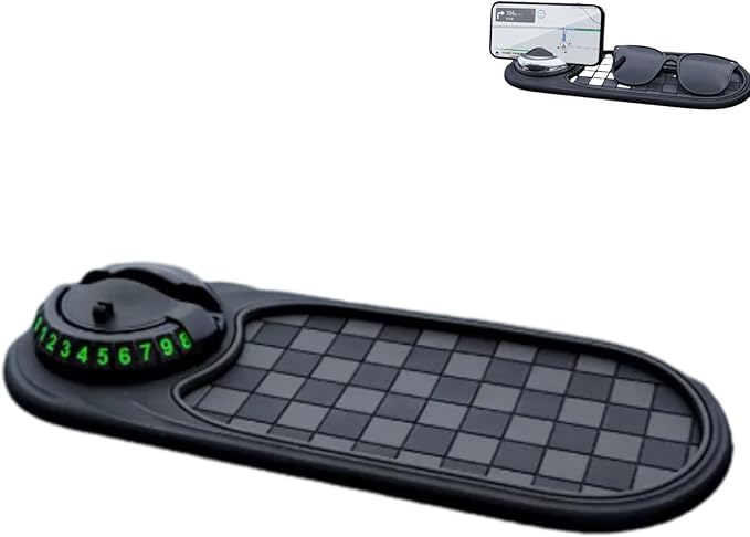 Multifunctional Car Anti-Slip Mat, 360° Rotatable Phone Holder Dashboard Pad with Temporary Parking Number, Rotatable Car Ant