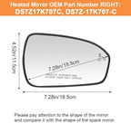 Senzeal Passenger Side Heated Mirror Glass with Blind Spot Detection BLIS for Ford Fusion 2013 2014 2015 2016 2017 2018 2019 2020 2021 DS7Z17K707C DS7Z-17K707-C (No Auto Dimming)(Right Side)