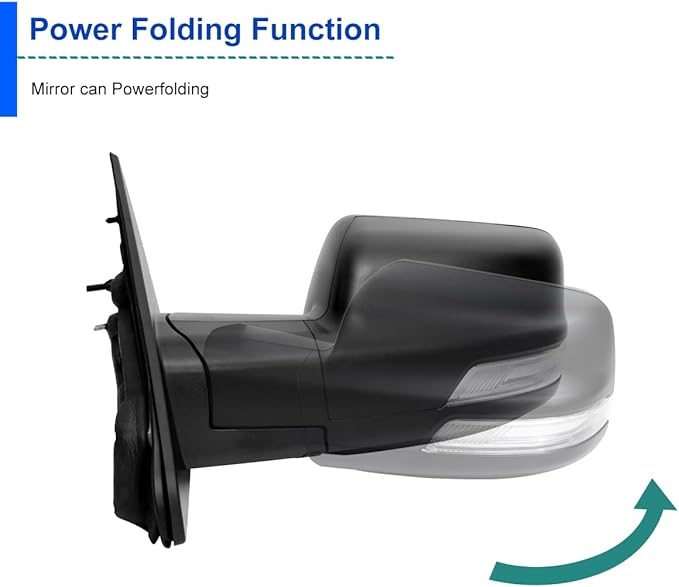 Spec-D Tuning Black Power Fold Heated + LED Signal + Blind Spot Monitor Left Driver Side Mirror Compatible with 2019-2024 Ram 1500, Left + Right Pair