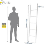 FUIN 6ft Wooden White Blanket Ladder Living Room Decorative Wall Leaning Farmhouse Quilt Display Holder Rustic Wood Towel Rac