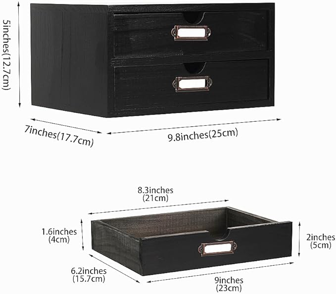 Wooden Storage Box Rustic Desktop Organizer with 2 Drawers Office Desk Accessories Shelf Small Craft Storage Containers Apoth