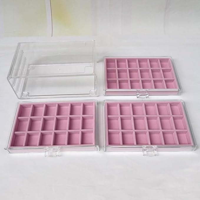 YUFONG Earring Organizer Box Acrylic Jewelry Organizer with 3 Drawers 54 Adjustable Grids Clear Stackable Earring Holder Velv