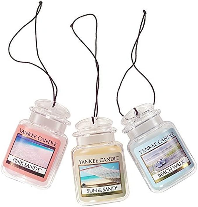 Yankee Candle Hanging Car Jar Ultimate 3-Pack Air Fresheners Neutralizes Odors Up to 30 Days Includes: Beach Walk Pink Sands 