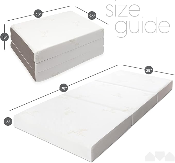 Milliard Trifold Mattress, Twin XL Size, 6 inch, Portable Foldable Mattress with Memory Foam & Washable Cover, Tri-Folding Fl