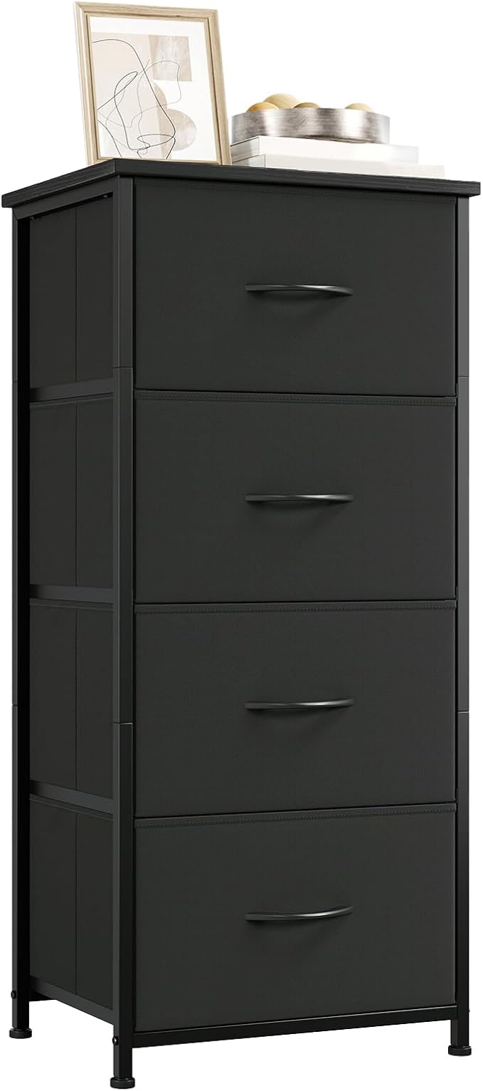 Somdot Dresser for Bedroom with 4 Drawers, Storage Organizer Chest of Drawers with Removable Fabric Bins for Closet Bedside L