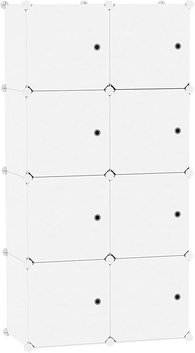 C&AHOME Cube Storage Organizer with Doors, 8-Cube Shelf, Closet Cabinet, DIY Plastic Modular Bookshelf, Storage Shelves Ideal