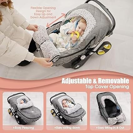 ACRABROS Car Seat Cover Baby: Winter Infant Carseat Canopy for Boy Girl Newborn, Zipper Peeping Window, Warm Cozy Cold Weathe