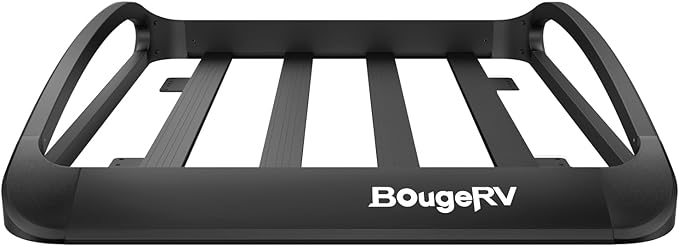 BougeRV Anti-Rust Aluminum Roof Basket 47''x40''x8'' Lightweight Universal Rooftop Cargo Carrier Roof Rack Cargo Basket with Wind Fairing, Roof Rack for SUV Pick Up Truck,150LBS Load Capacity, Black