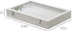 Coward Earring Organizer Tray Box, Grey Beige Velvet Earring Jewelry Display Storage Tray Case with Transparent Glass Lid for