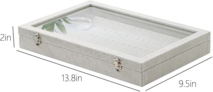 Coward Earring Organizer Tray Box, Grey Beige Velvet Earring Jewelry Display Storage Tray Case with Transparent Glass Lid for