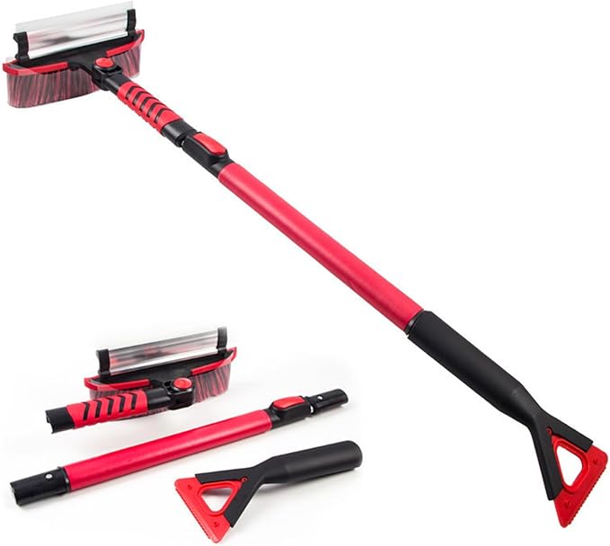 42" Car Snow Brush & Ice Scraper Red Snow Brush for Car Extendable, Upgraded Heavy Duty Pivoting Snow Broom for SUV Trucks Windshield Snow Cleaning