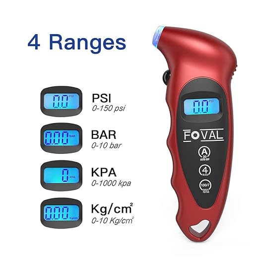FOVAL Digital Tire Pressure Gauge 150 PSI for Car Truck Bicycle Instant Read with Backlit LCD and Non-Slip Grip (3)