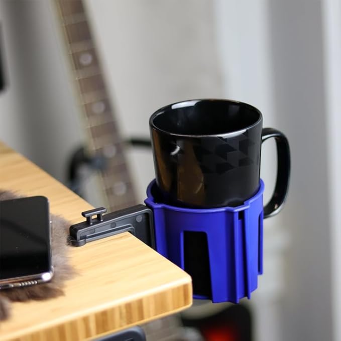 Original Large Desk Cup Holder Clamp – Cup-Holster, The Anti-Spill Cup Holder for Table, Office & Gaming – Multi-Directional 