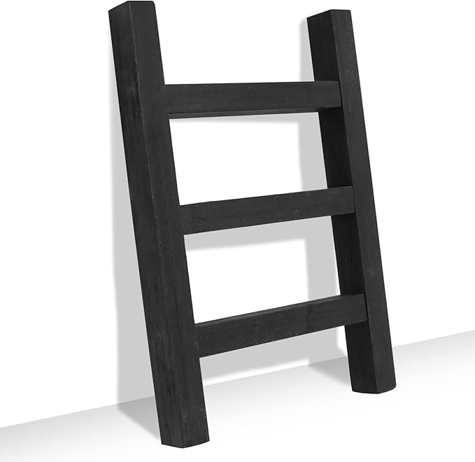 FUIN Wooden Tea Towel Ladder, Mini Ladder Towel Rack Display Hanger, Small Rustic Farmhouse Tea Towel Stand Holder for Countr