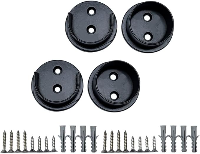 QCAA Solid Brass Extra Heavy Closet Pole Socket Set, 1-1/2 inch, with Stainless Screws, Black Coated, 2 Pairs, Made in Taiwan