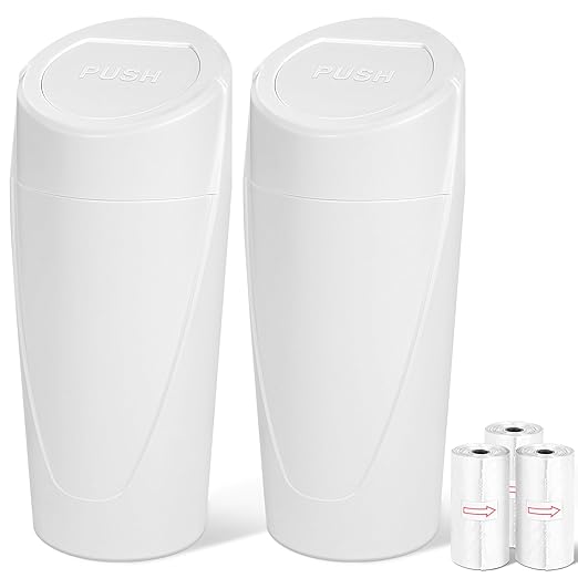 Car Trash Can, 2 Packs Mini Car Trash Bin with Lid, Leakproof Cup Holder Car Garbage Can with 60 Trash Bags, Vehicle Front Back Seat Organizers and Storage for Car, Home, Office, White