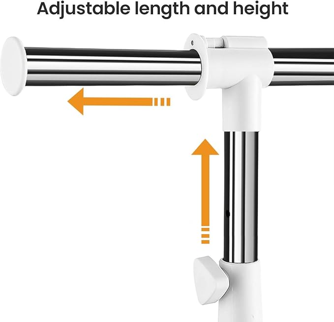 LiaMeE Adjustable Clothing Rack for Hanging Clothes, Heavy Duty Garment Rack with Wheels，Free Standing Rolling Clothes Rack w
