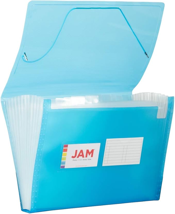 JAM PAPER Accordion Folders - 13 Pocket Plastic Expanding File - Letter Size - 9 x 13 - Blue Grid - Sold Individually