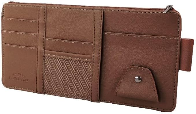 JEYODA Car Sun Visor Organizer Auto Car Visor Pocket and Interior Accessories Car Storage Organizer with Multi-Pocket Net Zippers (Style 1-Brown) (1942)