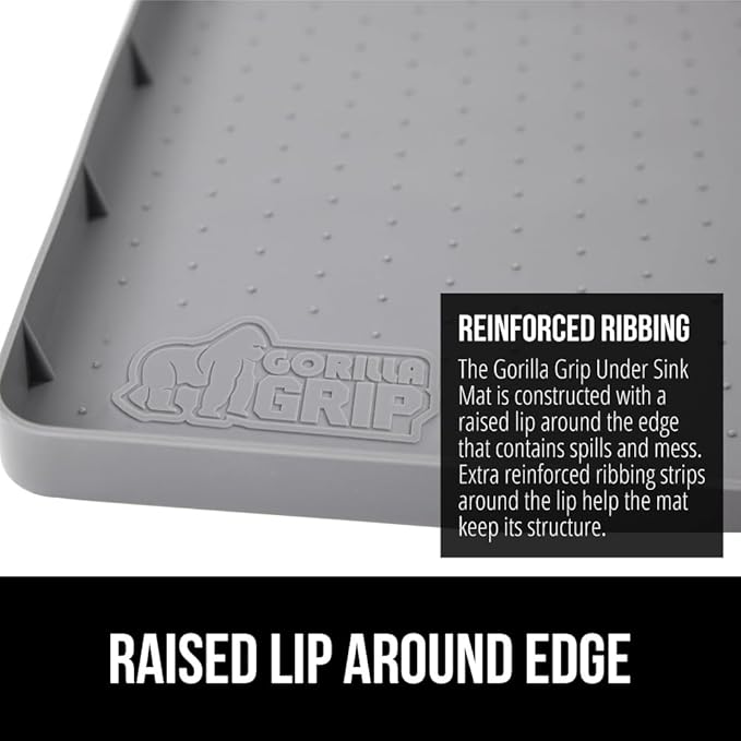 GORILLA GRIP Waterproof Silicone Under Sink Mat with Raised Lip for Kitchen and Bathroom, 31 x 22 in, Cabinet Shelf Liner Sta