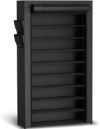 Kitsure Shoe Rack - 10-Tier Large Capacity Shoe Organizer Shelf with Dust Cover & Side Pockets, Rust-Proof Metal Shoe Rack fo