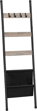 HOOBRO Blanket Ladder, 5 Tier Towel Rack, 17.3" L x 63" H, Wall-Leaning Blanket Rack for Living Room, Decorative Ladder with 