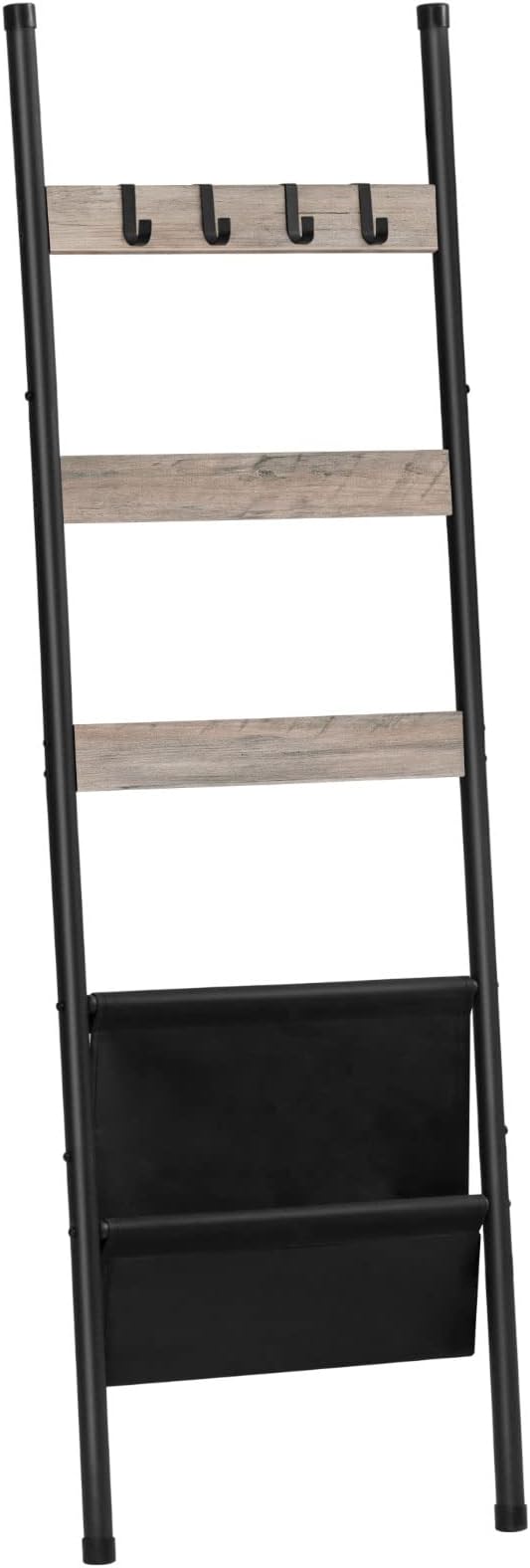 HOOBRO Blanket Ladder, 5 Tier Towel Rack, 17.3" L x 63" H, Wall-Leaning Blanket Rack for Living Room, Decorative Ladder with 